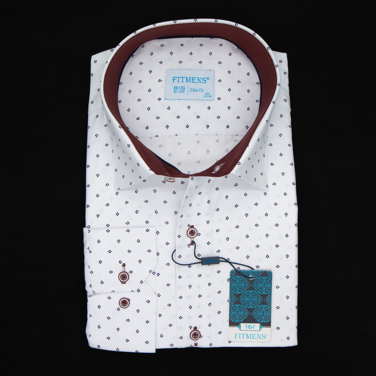 Сорочка чоловіча, приталена (Slim Fit), з довгим рукавом, FITMENS FS-002294 Beyaz Bordo 90% бавовна 10%