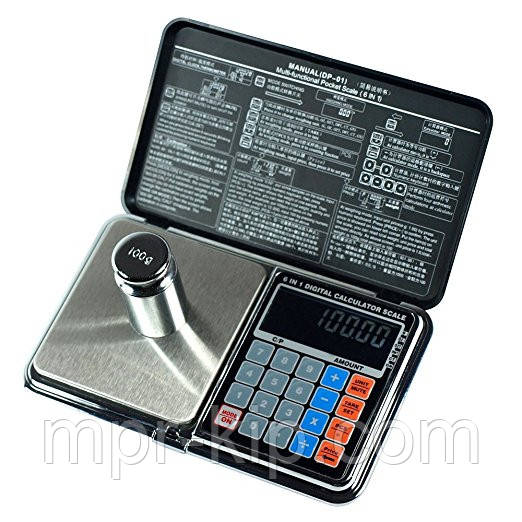 Ваги цифрові мультифункціональні 6 в 1 Digital Pocket Scale Precision DP-01 (0,01/300 г) (Веси + калькулятор), фото 1