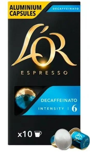 Оригінал! Кава в капсулах Nespresso L'OR Espresso Decaffeinato 10шт (L'Or Decaffeinato, L'Or decaf, L'Or без кофеїну, Lor decaf)