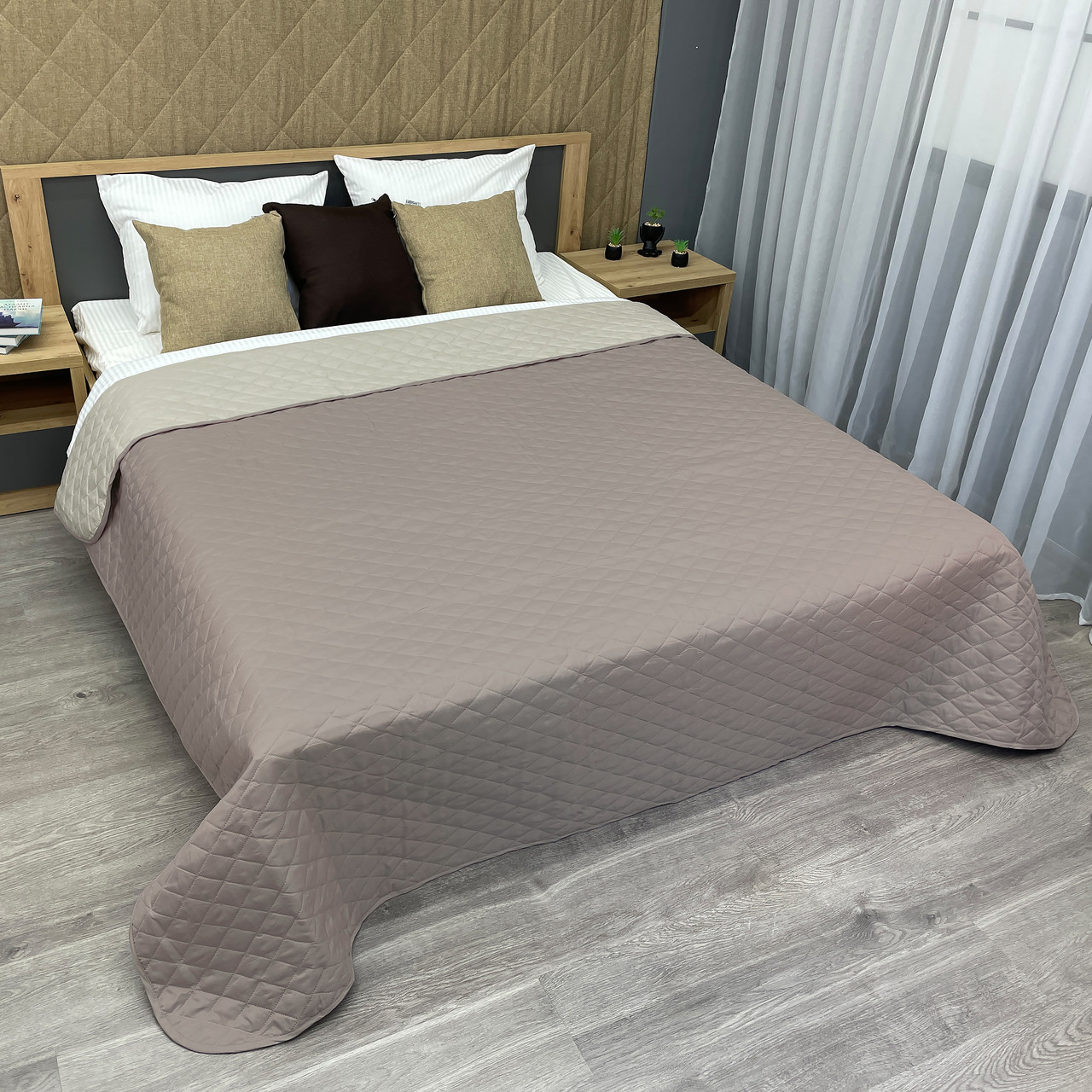 Покривало декоративне Decorator Ultra Sonic Microfiber колір сіро-коричневий з бежевим