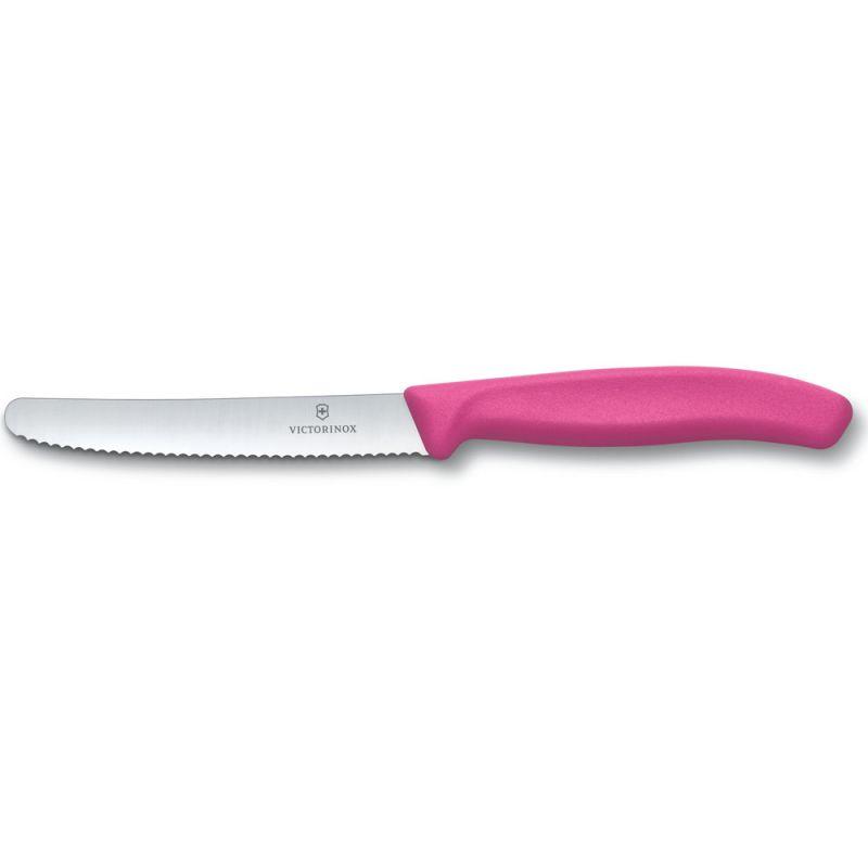 Ніж з ребристим лезом 11см Victorinox (неіржавна сталь, серейторне лезо, універсальний, рожевий)