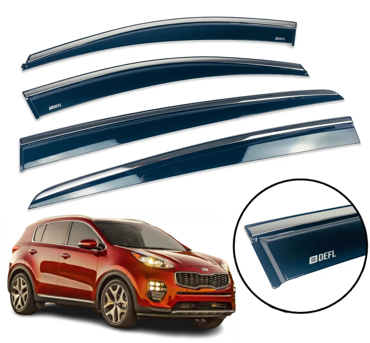 Дефлектори вікон вітровики для Kia Sportage IV 2015-2021 (скотч) TopVisor з хром молдингом, фото 1