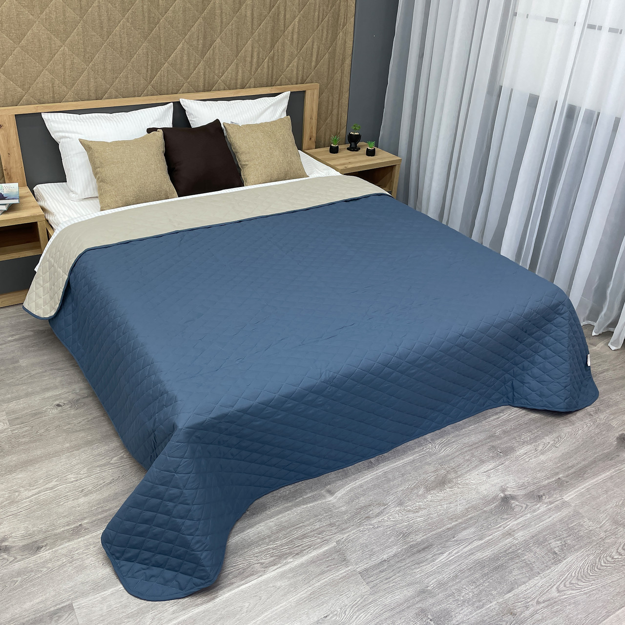 Покривало декоративне Decorator Ultra Sonic Microfiber колір синій з бежевим