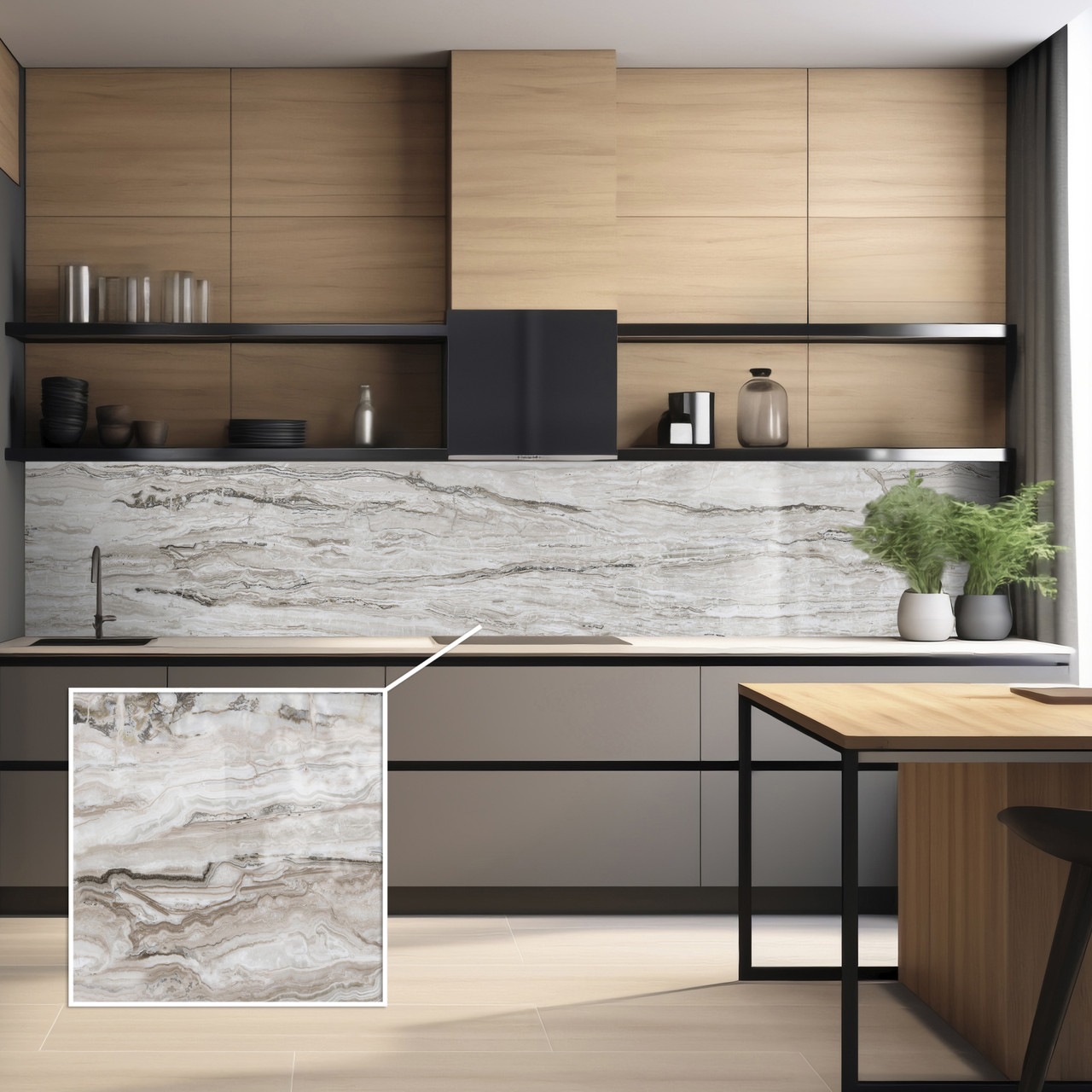 Наклейка на кухонний фартух 60 х 200 см, з фотодруком та захисною ламінацією Смугастий мармур (БП-s_tx37663)