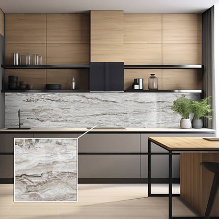 Наклейка на кухонний фартух 60 х 200 см, з фотодруком та захисною ламінацією Смугастий мармур (БП-s_tx37663), фото 1