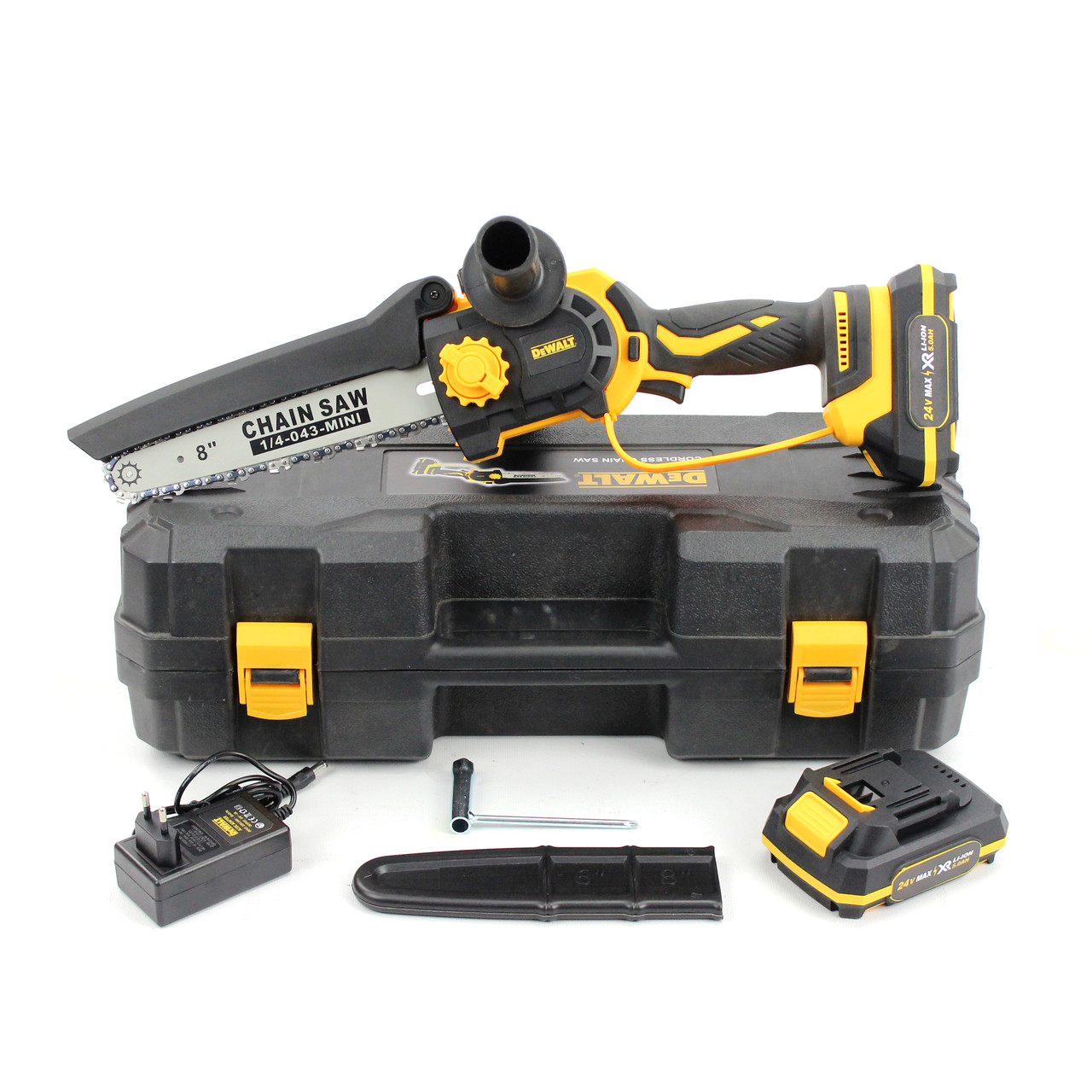 Акумуляторна щіткова міні-пила DeWalt DCM190BL (24V, 5Аh, шина 20 см) з індикатором заряду