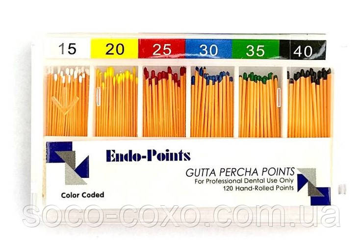 Гуттераперчеві штифти (Gutta Percha Points), 120 шт. конус.02, конус.02, №15-40 ассорти
