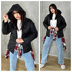 Осіння тепла жіноча стьобана куртка модна стильна куртка бомбер на кнопках синтепон 150 плащівка лаке