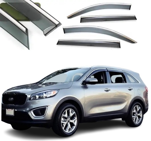 Дефлектори вікон вітровики для Kia Sorento 2014-2020 (скотч) TopVisor з хром молдингом, фото 1