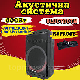 Бездротова акумуляторна акустична система 600 Вт з мікрофоном потужна Bluetooth колонка