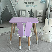 Дитячий стіл з дерева 46х60х45 і стілець метелика 26.5х26х25, стільчик та столик для дітей, фіолетовий з білим, фото 4