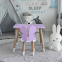 Дитячий стіл з дерева 46х60х45 і стілець метелика 26.5х26х25, стільчик та столик для дітей, фіолетовий з білим, фото 8