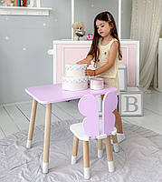 Дитячий стіл з дерева 46х60х45 і стілець метелика 26.5х26х25, стільчик та столик для дітей, фіолетовий з білим, фото 3