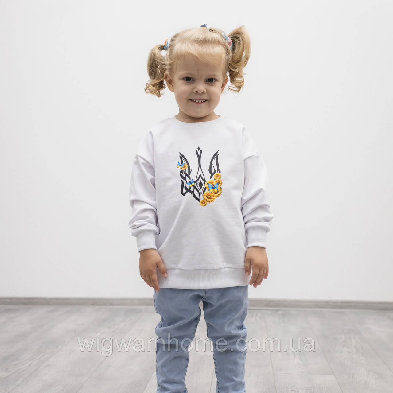 Кофта світшот Тризуб соняшник, біла, для дівчинки / для хлопчика двонитка Ростовка