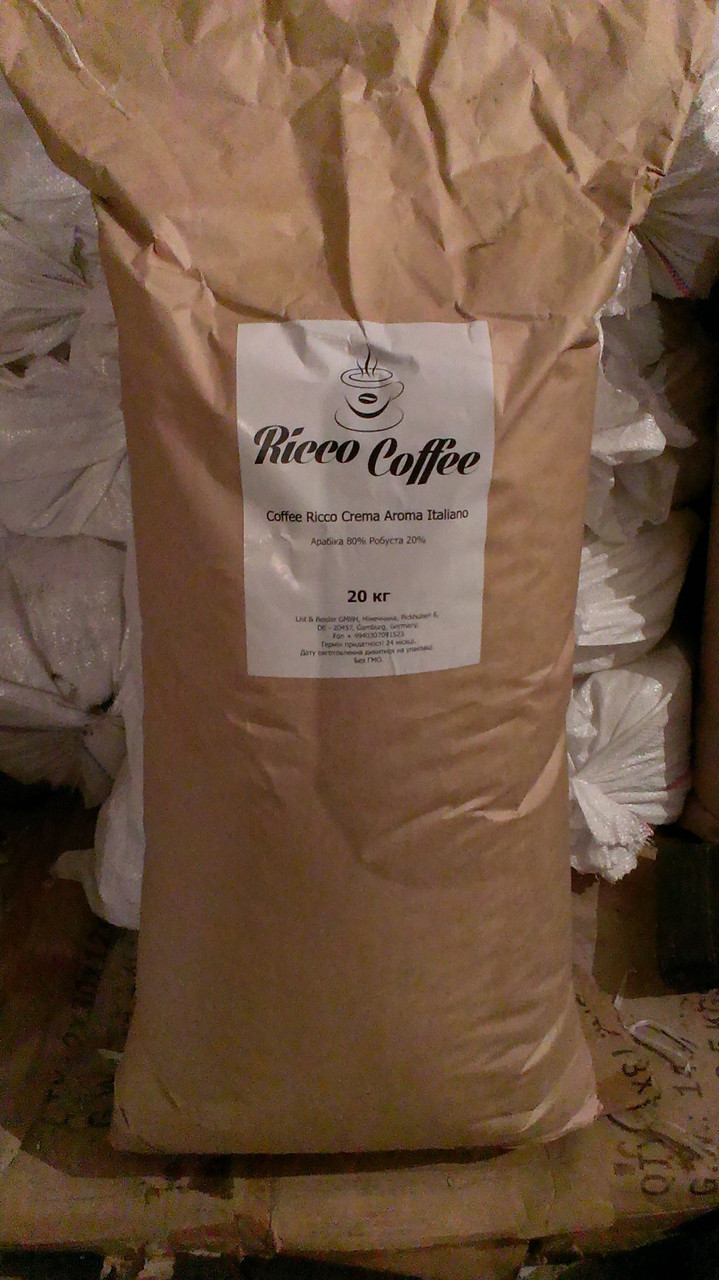 Зерновой кофе Ricco Coffee Crema Aroma Italiano 20 кг мешок, фото 1