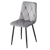 Стильний сучасний м'який велюровий сірий стілець кухонний обідній з металевими ніжками на кухню Меморі
