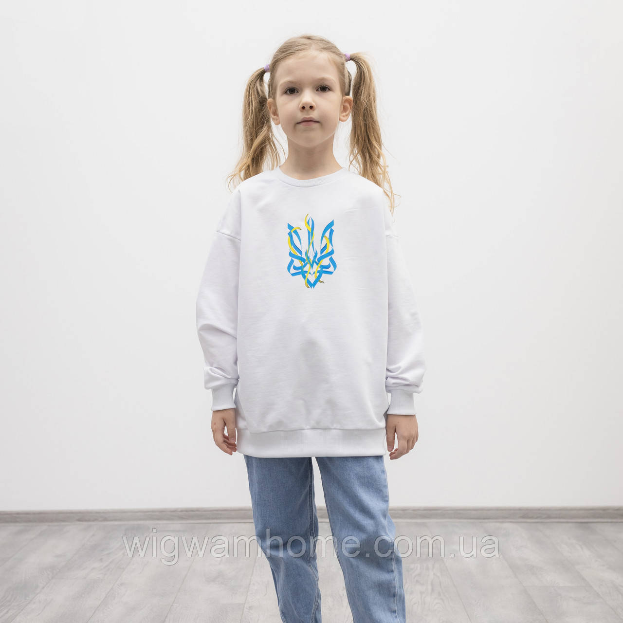 Кофта світшот Тризуб жовто-блакитний, біла, для дівчинки / для хлопчика двонитка Ростовка