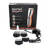 Акумуляторна машинка для стрижки волосся GEMEI GM-6027 Помаранчева Машинка для стрижки з насадками, фото 6
