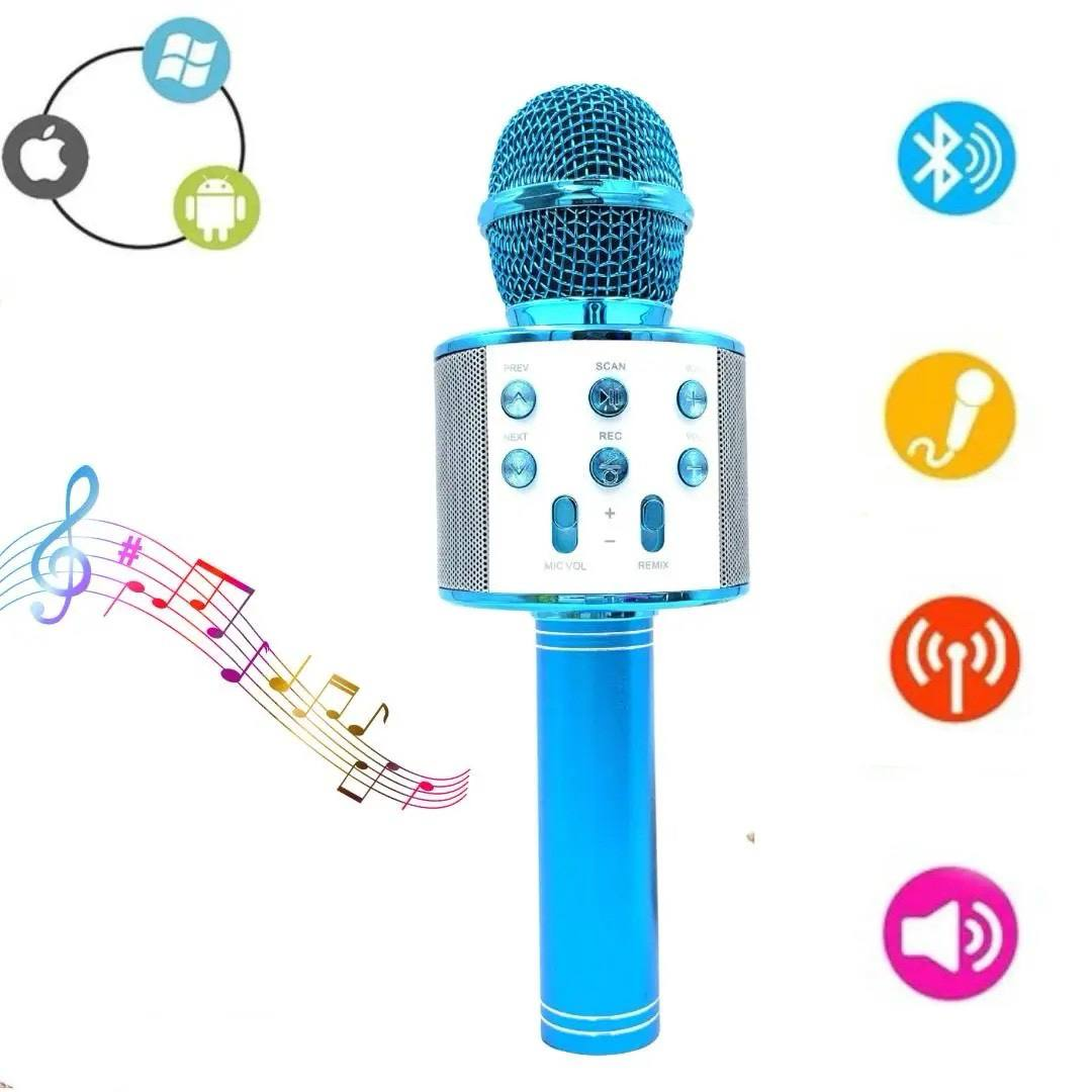 Дитячий музичний мікрофон Bluetooth С 48340 Бездротової мікрофон караоке Блакитний, фото 1