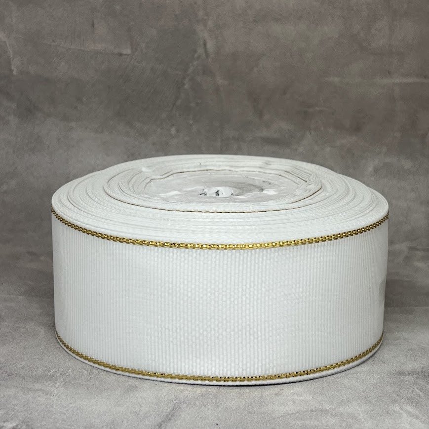 Стрічка репсова з золотим люрексом 4 см, білий, метр, Білий, фото 1