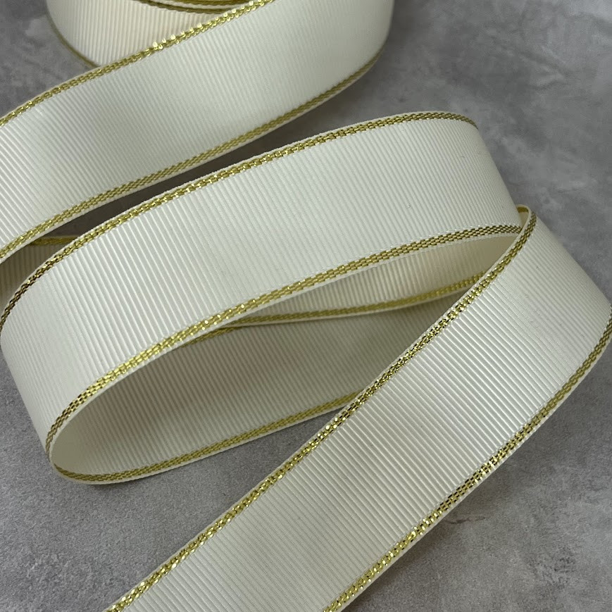 Стрічка репсова з золотим люрексом 2,5 см, кремовий, метр , Кремовий, фото 1