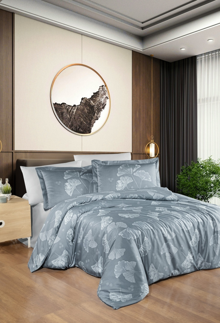 Сімейна Постільна білизна First Choice Cotton Satin Sofira Indigo 160х220см (2 шт), фото 1