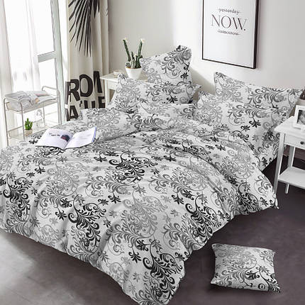 Бавовняна тканина сірого кольору 220 см для постільної білизни Фланель (байка) принт рослинний візерунок, у рулоні 25 м, фото 1