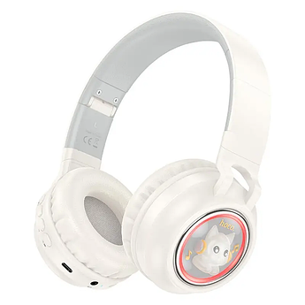 Навушники Hoco для дітей бездротові Bluetooth RGB подсветка AUX TF Cute fun W50 Milke White