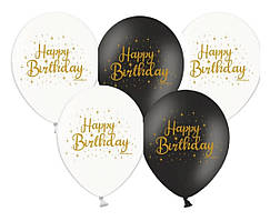 Латексні кулі Belbal Happy Birthday золото, мікс, 12" 30 см, 5 шт