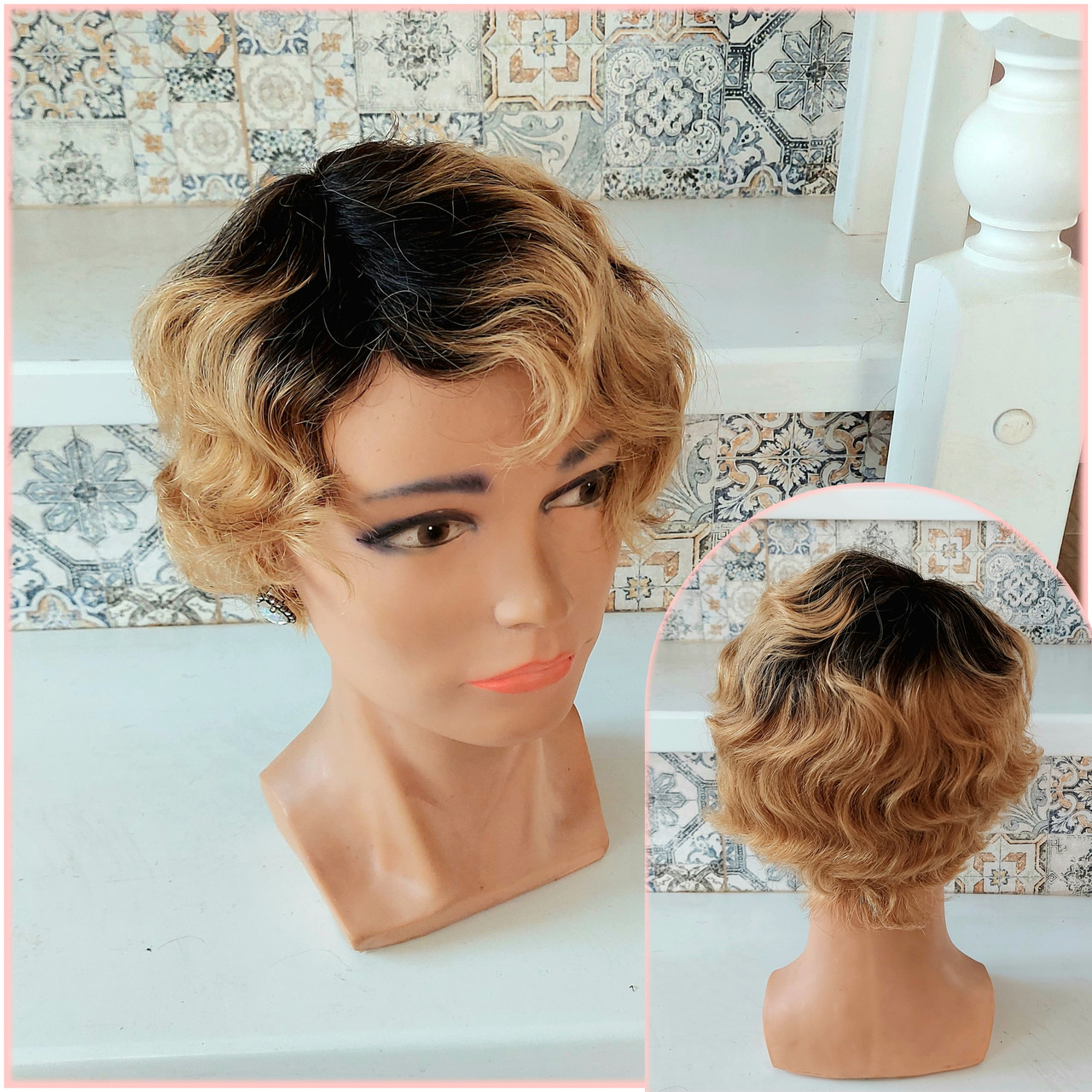 Перука короткий з натуральних волосся омбре RETRO HH-Y1B/27, фото 1