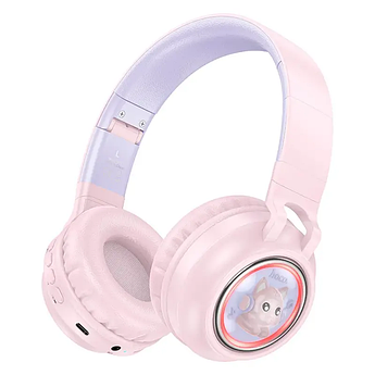 Навушники Hoco бездротові/дротові Bluetooth 5.3 W50 Cute fun BT/TF/AUX/RGB підсвічування Pink