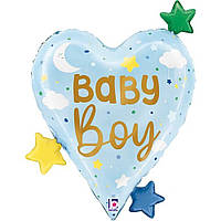 Фольгована кулька велика фігура Серце Baby Boy 74х63см Grabo