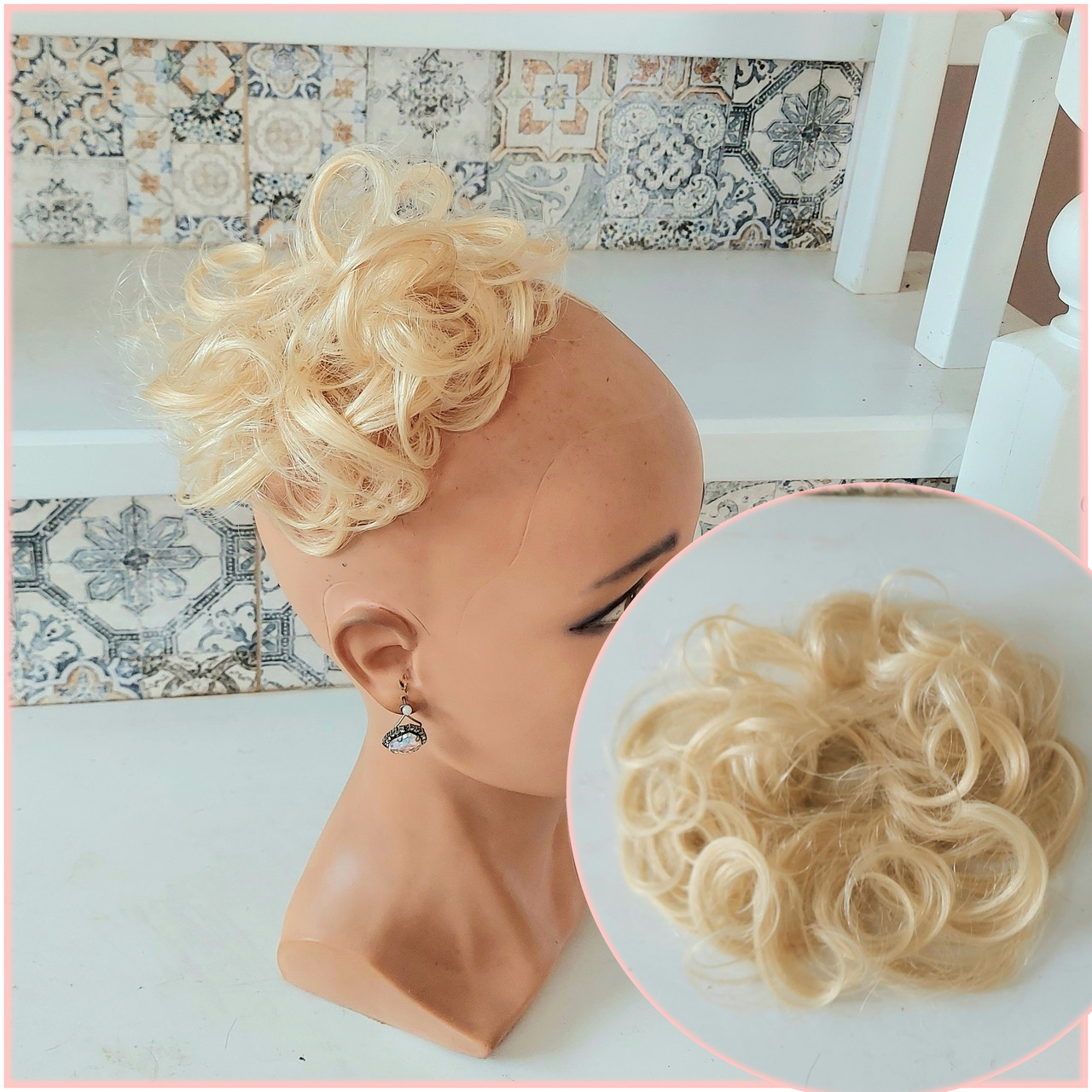 Гумка шиньон из натурального волосся(можно фарбувати) блонд SEGA- 60, фото 1