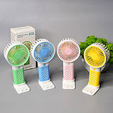 💙Портативний ручний міні вентилятор X31 з підставкою під телефон 14см зарядка, 3 швидкості, фото 2