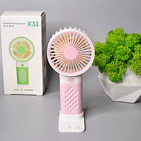 💙Портативний ручний міні вентилятор X31 з підставкою під телефон 14см зарядка, 3 швидкості Рожевий