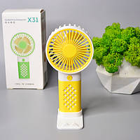 💙Портативний ручний міні вентилятор X31 з підставкою під телефон 14см зарядка, 3 швидкості Жовтий