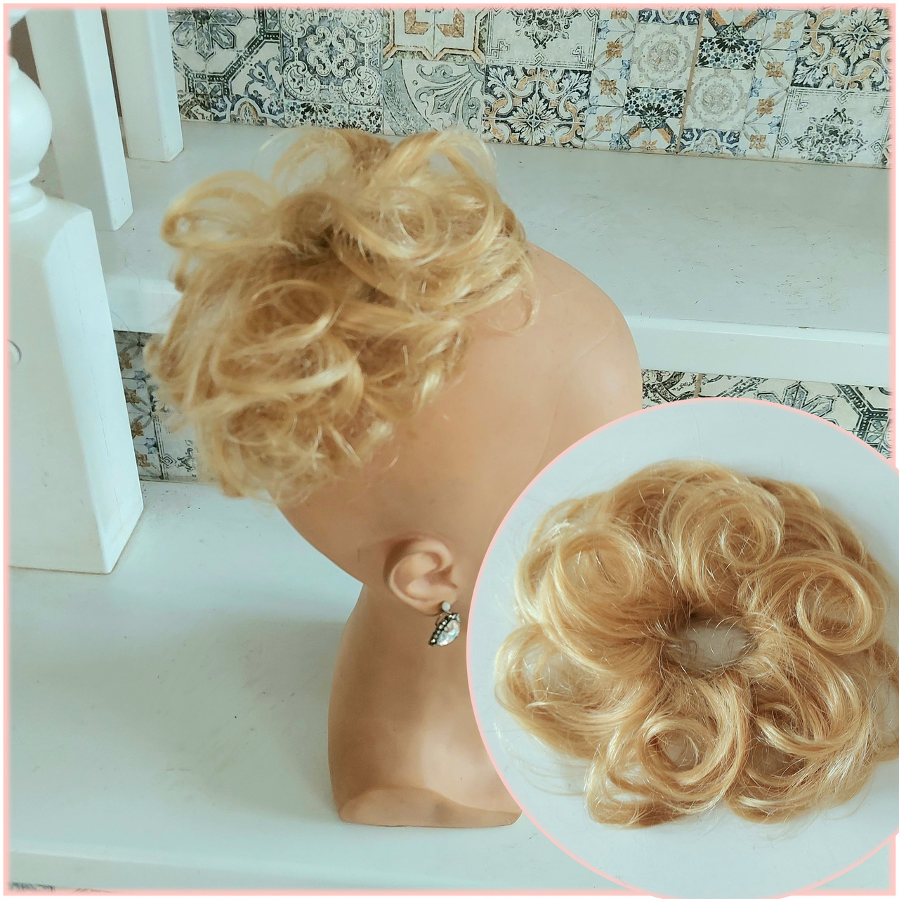 Гумка шиньйон з натурального волосся(можна фарбувати) пшеничний блонд SEGA - 18P613, фото 1