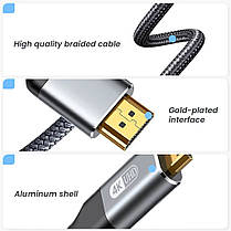 Кабель перехідник Mini HDMI — HDMI 4К 60Hz Aluminum Shell Gold-plated Neylon cord, 2 м, фото 2