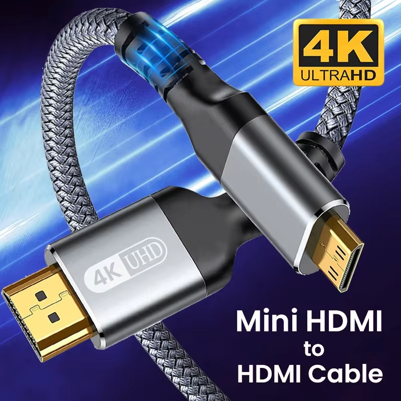Кабель перехідник Mini HDMI — HDMI 4К 60Hz Aluminum Shell Gold-plated Neylon cord, 2 м