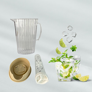 Кувшин прозорий пластиковий з ємністю для льоду 2,1л, глечик з ємністю для льоду