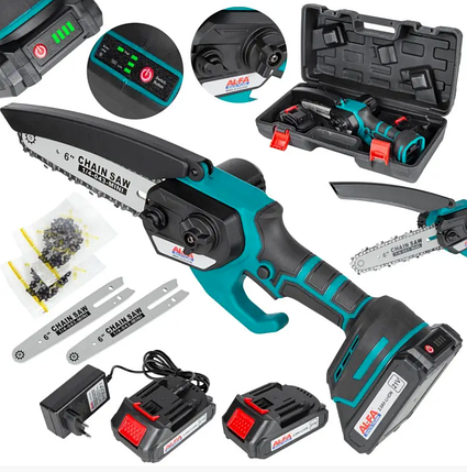 Акумуляторна ланцюгова міні пила в кейсі AL-FA ALCCS-21VBL (асинхронний двигун), фото 1