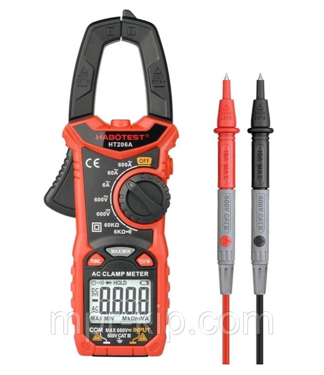 Кліщі струмовимірювальні Habotest HT206A, макс. 600V, True RMS, AC\DC