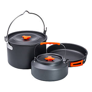 Набір туристичного посуду для походу і кемпінгу каструля, сковорода, чайник з чохлом на 3 предмети 21/18/22 см