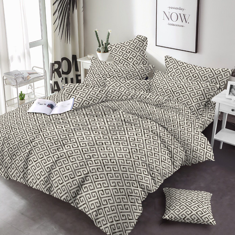 Натуральна тканина 220 см для постільної білизни Фланель (байка) 100% бавовняна біла з геометричним візерунком, рулон 25 м