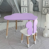 Дитячий набір меблів столик та стільчик, стіл в виді хмаринки 46х70х40, стілець в виді метелик 26.5х26х25, фіолетовий з білим, фото 3