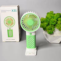 💙Портативний ручний міні вентилятор X31 з підставкою під телефон 14см зарядка, 3 швидкості Зелений
