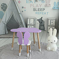 Дитячий набір меблів столик та стільчик, стіл в виді хмаринки 46х70х40, стілець в виді метелик 26.5х26х25, фіолетовий з білим, фото 4