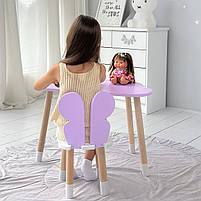 Дитячий набір меблів столик та стільчик, стіл в виді хмаринки 46х70х40, стілець в виді метелик 26.5х26х25, фіолетовий з білим, фото 5