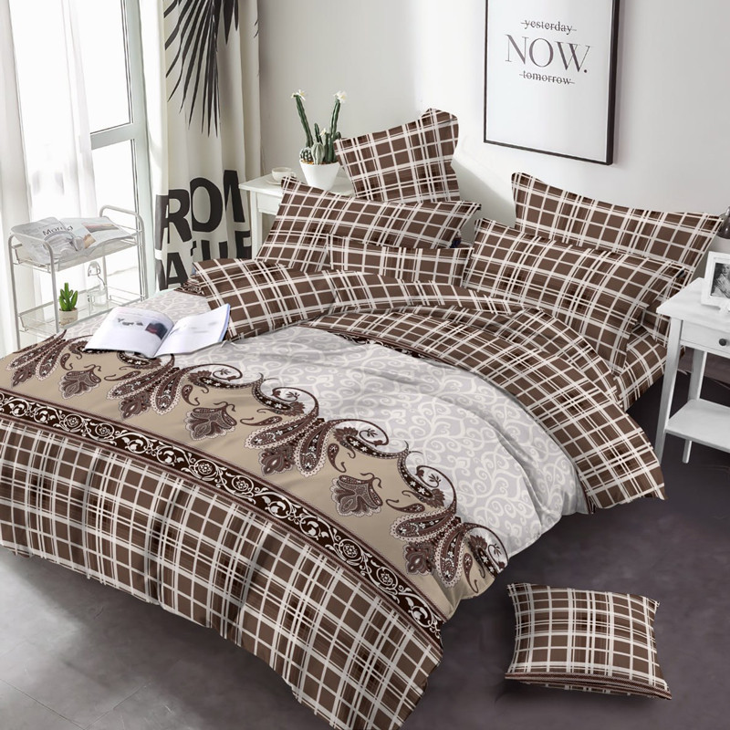 Бежева постільна тканина 220 см набивна Фланель (байка) з орнаментом і принтом у клітинку, 100% бавовняна, рулон 25 м