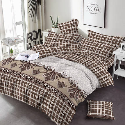 Бежева постільна тканина 220 см набивна Фланель (байка) з орнаментом і принтом у клітинку, 100% бавовняна, рулон 25 м, фото 1
